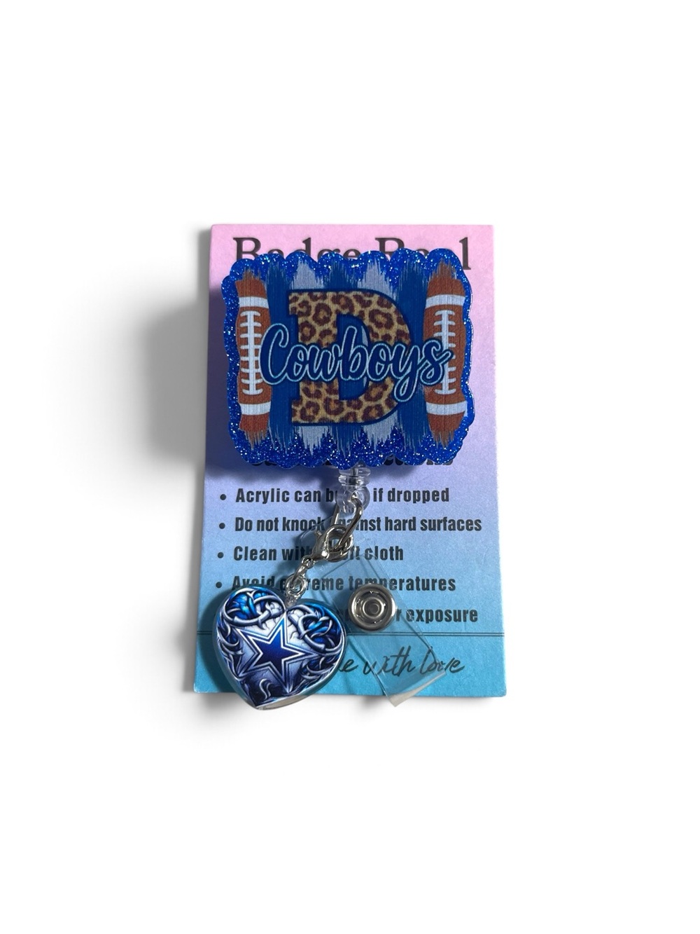 Dallas Blue Heart Charm Badge Reel